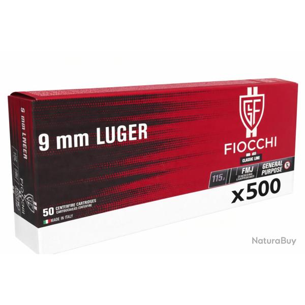 Munitions 9mm Fiocchi FMJ 115 grains par 500