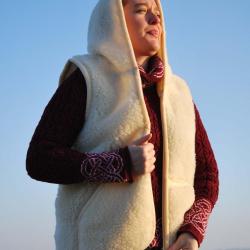 Gilet sweat pure laine m&eacute;rinos capuche homme et femme blanc &eacute;cru S (small)