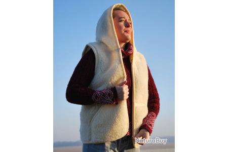 Gilet En Laine Mérinos Extra Chaud - Taille 4XL Unisexe - Gris/blanc - Fait Main En Pologne - Neuf