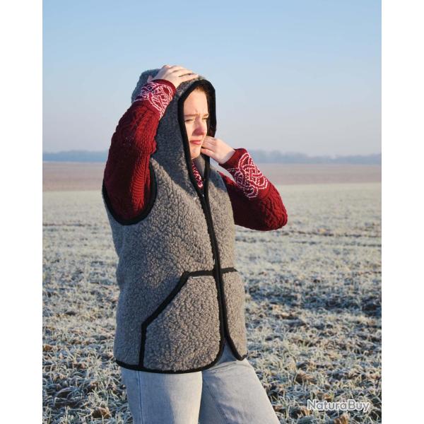 Gilet sweat pure laine m�rinos capuche homme et femme M (m�dium) gris anthracite