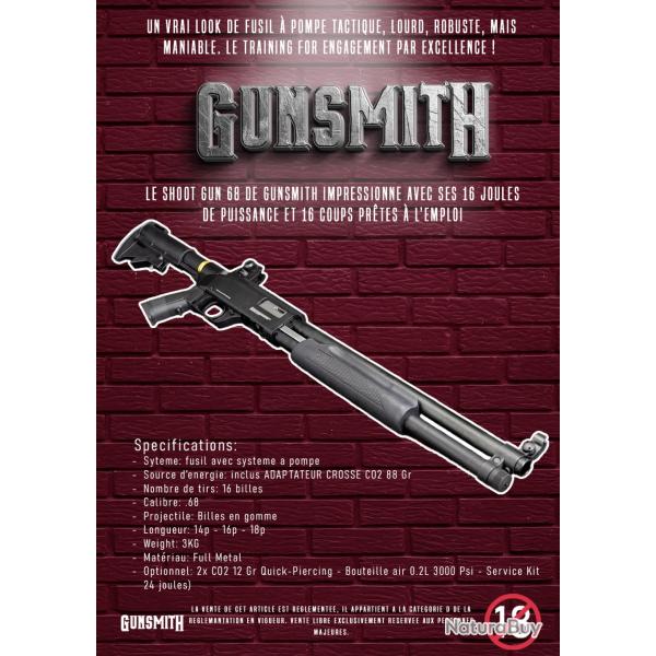 Fusil � pompe de d�fense SG68 CO2 88Gr 16 pouces cal.68 - 16 joules - Gunsmith
