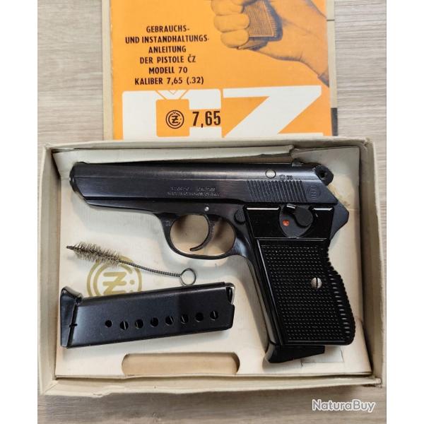 Pistolet CZ VZOR 70 - Calibre 7,65 Browning - Boite origine, 2 chargeurs (Occasion proche du neuf)
