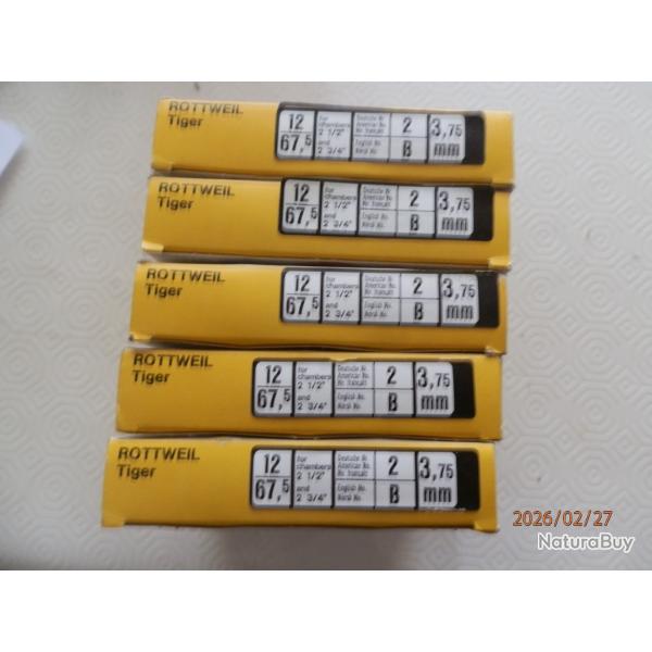 Lot Cartouches ROTTWEIL TIGRE, Cal : 12/67,5 � jupes ,PLOMB N�2