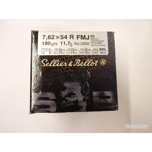 SELLIER & BELLOT Cal.7,62x54R FMJ 180grs / 11,7g BOITE DE 50