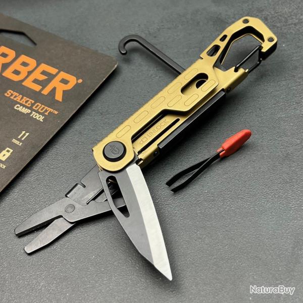 Outil Multifonctions 11-en-1 Gerber Stake Out Lame Acier Wharncliffe Manche Champagne