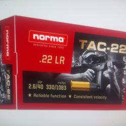 Norma 22lr 2.6g/40gr tac-22 lrn plomb 50 munitions