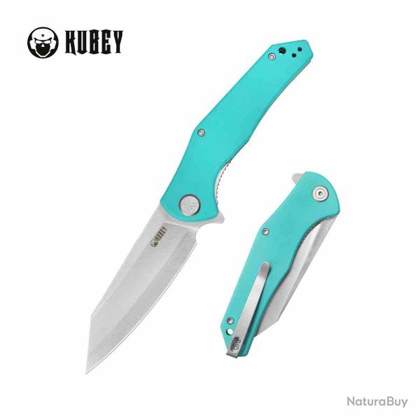 Couteau Kubey Flash Lame Acier San Mai M2 Satin Manche Tiffany Blue G10 Linerlock IKBS KUB158M