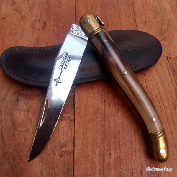 Magnifique Couteau LAGUIOLE EXTRA G.DAVID Manche en Corne avec �tui en Cuir