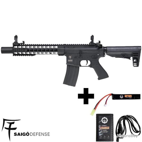 Pack Airsoft AEG Kenji Long M4 M16 avec Batterie 11.1V et Chargeur - Saigo Defense