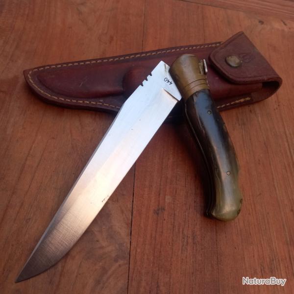 Solide Couteau de Chasse � la d estaing  Manche en Corne avec �tui en cuir