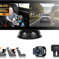 Double cam&eacute;ra de voiture pour b&eacute;b&eacute; enfants avec &eacute;cran partag&eacute; de 6,86 pouces HD 720P avec cam&eacute;ra de