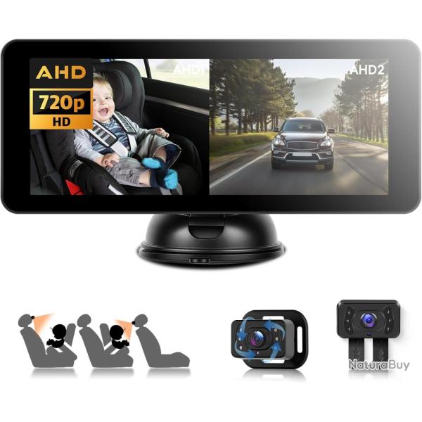 Double cam�ra de voiture pour b�b� enfants avec �cran partag� de 6,86 pouces HD 720P avec cam�ra de