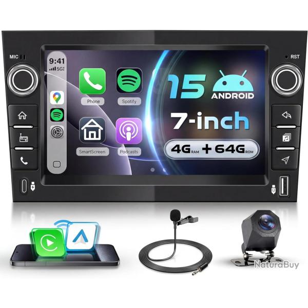 Autoradio 4G+64G Android 15 pour Opel Corsa C/D Zafira B Astra H Meriva Vivaro Signum Combo, 7'' IPS
