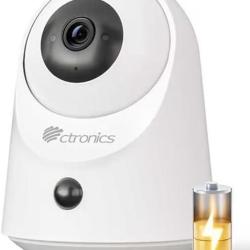 Cam&eacute;ra Surveillance Int&eacute;rieure sans Fil Batterie, WiFi 2.4/5GHz, 2K Vision Nocturne Infrarouge 20&nbsp;m,