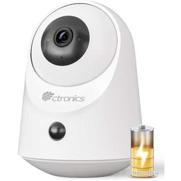 Cam�ra Surveillance Int�rieure sans Fil Batterie, WiFi 2.4/5GHz, 2K Vision Nocturne Infrarouge 20�m,