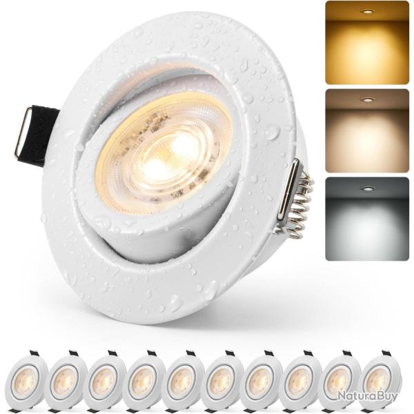 Lot de x10 Spot Led Encastrable Salle de Bain Dimmable Blanc Orientable Extra Plat Trou 68mm - 80mm