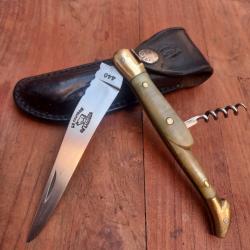 Magnifique Couteau LE COUTEAU DE LAGUIOLE 13 cm 2 Pi&eacute;ces Manche Corne avec &Eacute;tui En Cuir