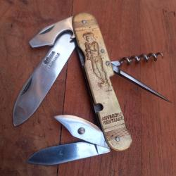 Joli Couteau Figuratif Multifonctions AUVERGNE GENTIANE COURSOLLE 6 Pi&eacute;ces Manche en Laiton