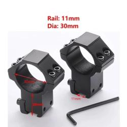Colliers/Anneaux Montage 11mm Rail Weaver/Picatinny Haut 20mm Diam&egrave;tre 30mm Lunette de Vis&eacute;e