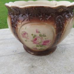 Ancien cachet pot anglais &agrave; d&eacute;cor de florale de roses - Angleterre (Vers 1920-30)