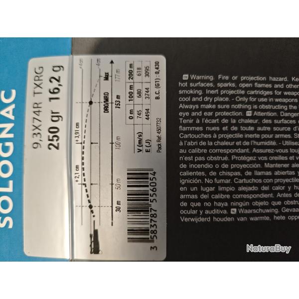 Balles solognac txrg 250gr 16.2g en  9.3x74r