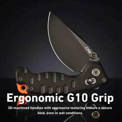 Couteau CJRB Doubletap Lame Acier D2 Black PVD Manche Black G10 Recoil Lock J1970BBK