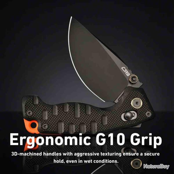 Couteau CJRB Doubletap Lame Acier D2 Black PVD Manche Black G10 Recoil Lock J1970BBK