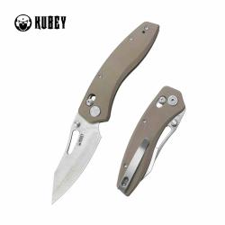 Couteau Kubey Caiman Lame Acier San Mai M2 Satin Manche Khaki G10 Crossbar Lock KUB421D