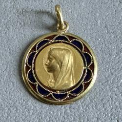 Pendentif or massif 18 carats - double face - Marie & Lourdes - catholique - Chr&eacute;tien - m&eacute;daille