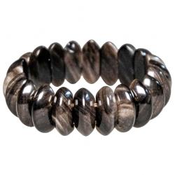 Bracelet de perles bic&ocirc;ne arrondies en obsidienne argent&eacute;e