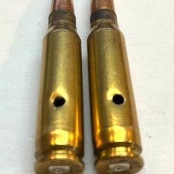 Lot de 2 munitions neutralis&eacute;es 300 Savage, percut&eacute;es, vides, et perc&eacute;es selon la l&eacute;gislation