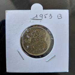 Pi&egrave;ce 20 Francs Guiraud 1953 atelier B