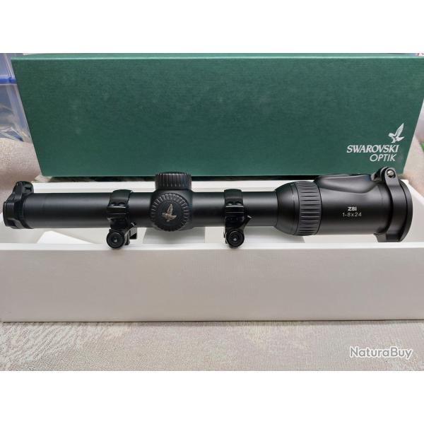 Lunette Swarovski Z8i 1-8 x 24 avec colliers de montage rail picatinny