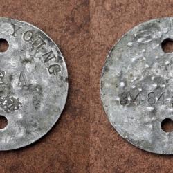 USA ww1 - 1918 - Rare et authentique Plaque d'identit&eacute; - Pi&egrave;ce terrain