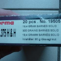BALLES 375 H&H 300 GRAINS 19.4 GRAMM BARNES SOLID