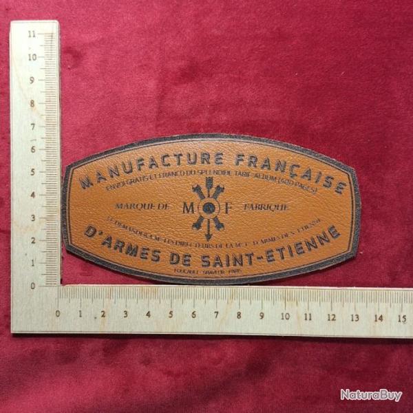 Etiquette en cuir pour coffret d'arme "Manufacture Fran�aise d'Armes de St Etienne" mod�le ovale