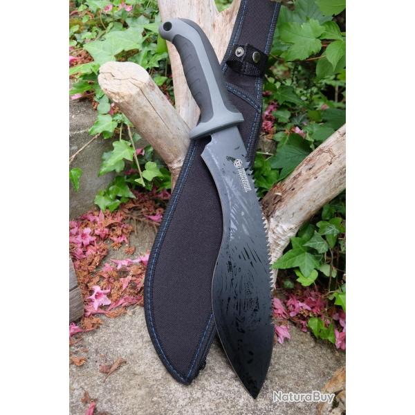 Machette Couteau Kukkri Parang Lame Acier 3Cr13 Manche ABS Gris Etui Nylon Tactical Survivalisme