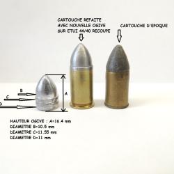100 Ogives pointues pour r&eacute;volver Chamelot-Delvigne 1873 - 11 mm poudre noire.