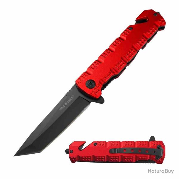Couteau Rescue Tac-Force A/O Lame Acier Tanto Black Oxide Manche Red Aluminum TF2028RD