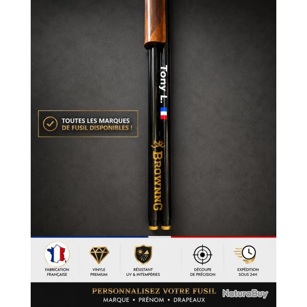 PACK PROMO PREMIUM PERSONNALISATION FUSIL - 6 STICKERS  (2 LOGOS DE MARQUE + 2 PR�NOMS + 2 DRAPEAUX)