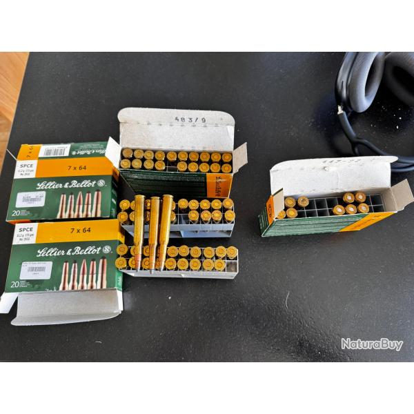 (3 boites) de x20  munitions Sellier & Bellot 7x64 11,2g 173grs + 10 gratuites