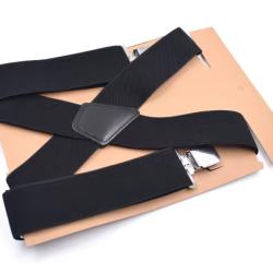 Bretelles Homme Noir 5 cm Large 4 Clips Solides X R&eacute;glables 120 cm