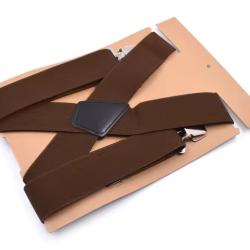 Bretelles Homme Marron Caf&eacute; 5 cm Large 4 Clips Solides X R&eacute;glables 120 cm