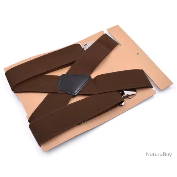 Bretelles Homme Marron Caf� 5 cm Large 4 Clips Solides X R�glables 120 cm