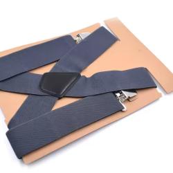 Bretelles Homme Gris Fonc&eacute; 5 cm Large 4 Clips Solides X R&eacute;glables 120 cm