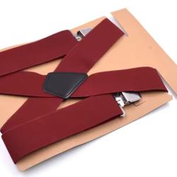 Bretelles Homme Rouge Bordeaux 5 cm Large 4 Clips Solides X R&eacute;glables 120 cm