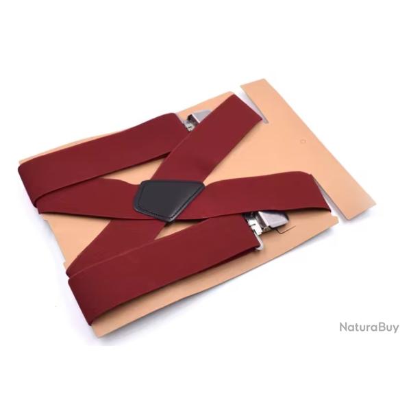 Bretelles Homme Rouge Bordeaux 5 cm Large 4 Clips Solides X R�glables 120 cm