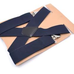 Bretelles Homme Bleu Marine 5 cm Large 4 Clips Solides X R&eacute;glables 120 cm