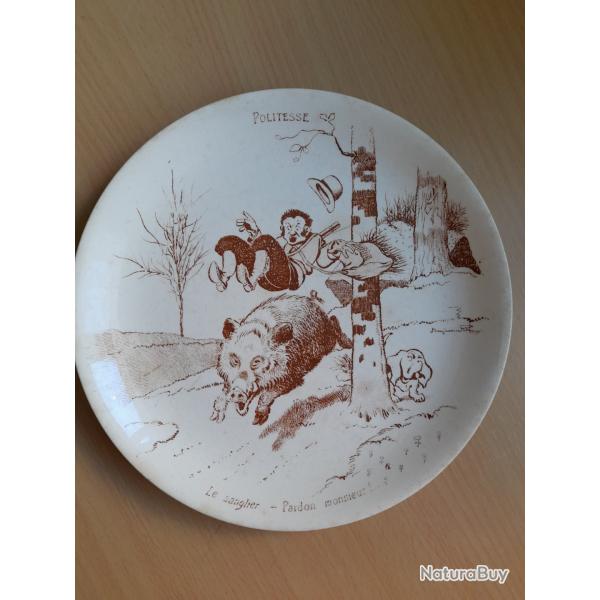 ASSIETTE PARLANTE  THEME CHASSE SARREGUEMINES