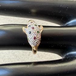 Bague massive en or massif 18 carats et strass - dauphin - taille 51